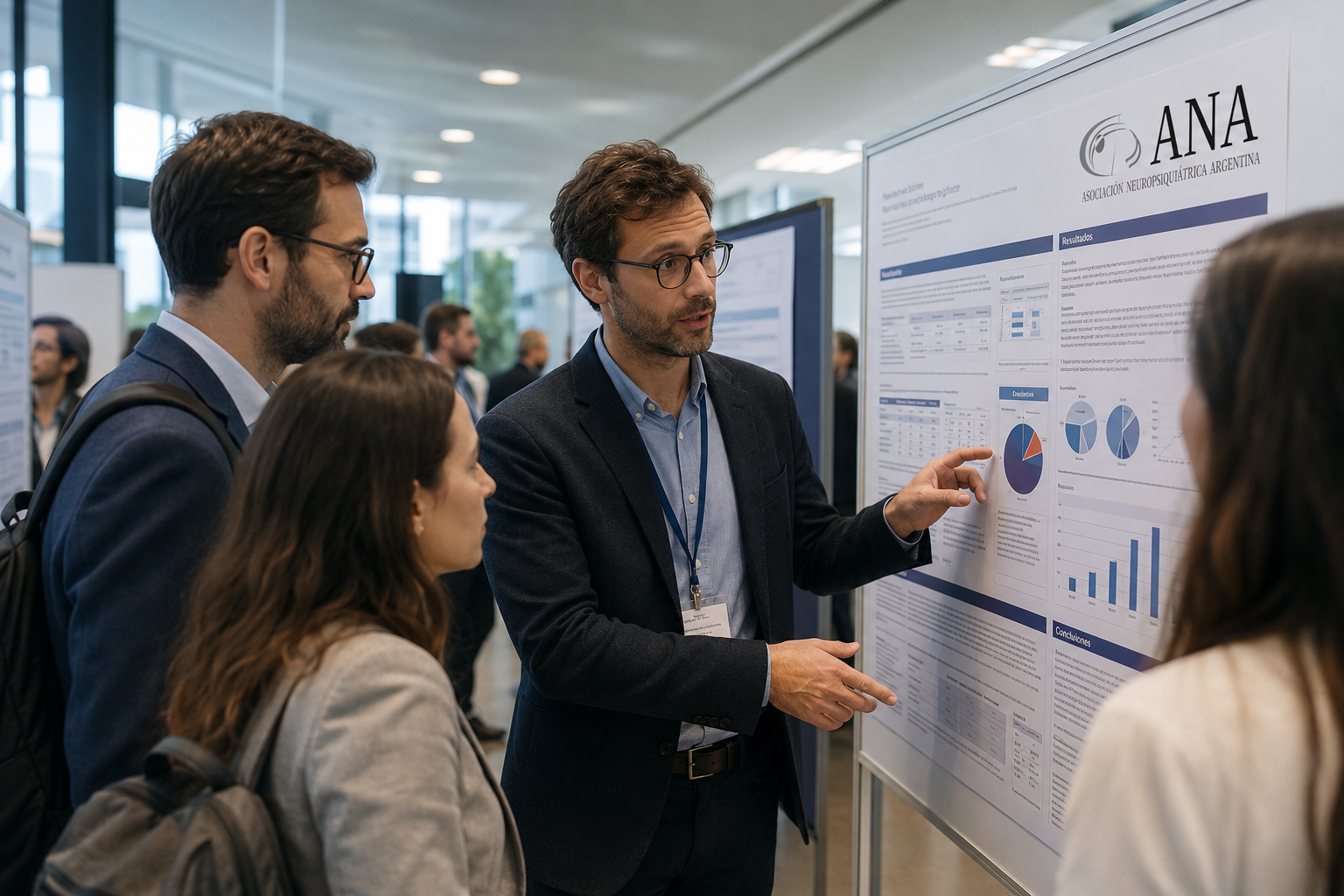 Investigador presentando su póster científico durante el Congreso ANA